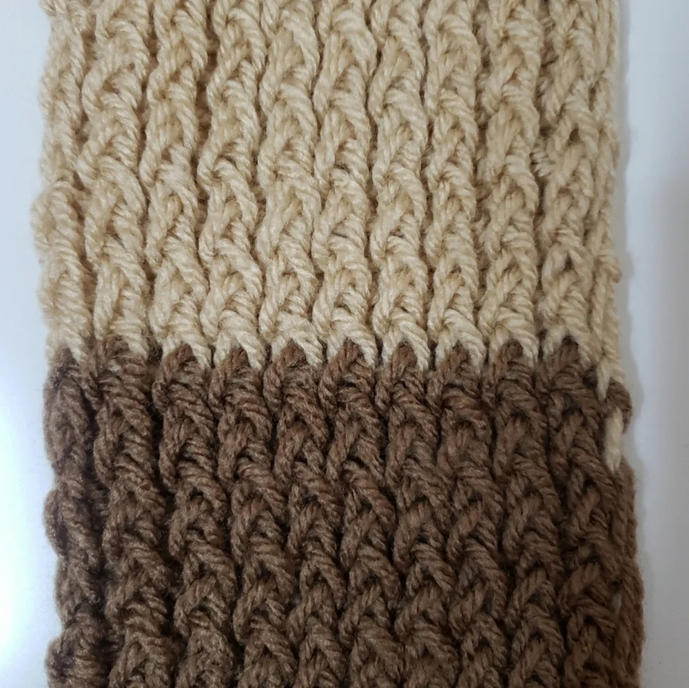 Brown & Ivory Handcrafted Crochet Scarf with Fringe Edges